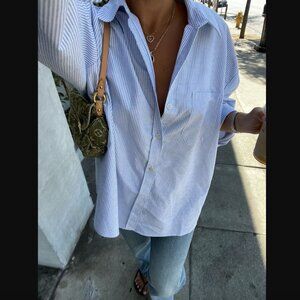 Djerf Avenue Breezy Shirt Blue Stripe